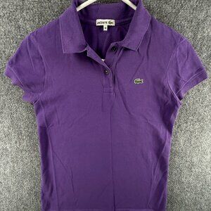 Lacoste Polo Women Short Sleeve Croc Logo Cotton Blend Purple Size 36 Preppy **